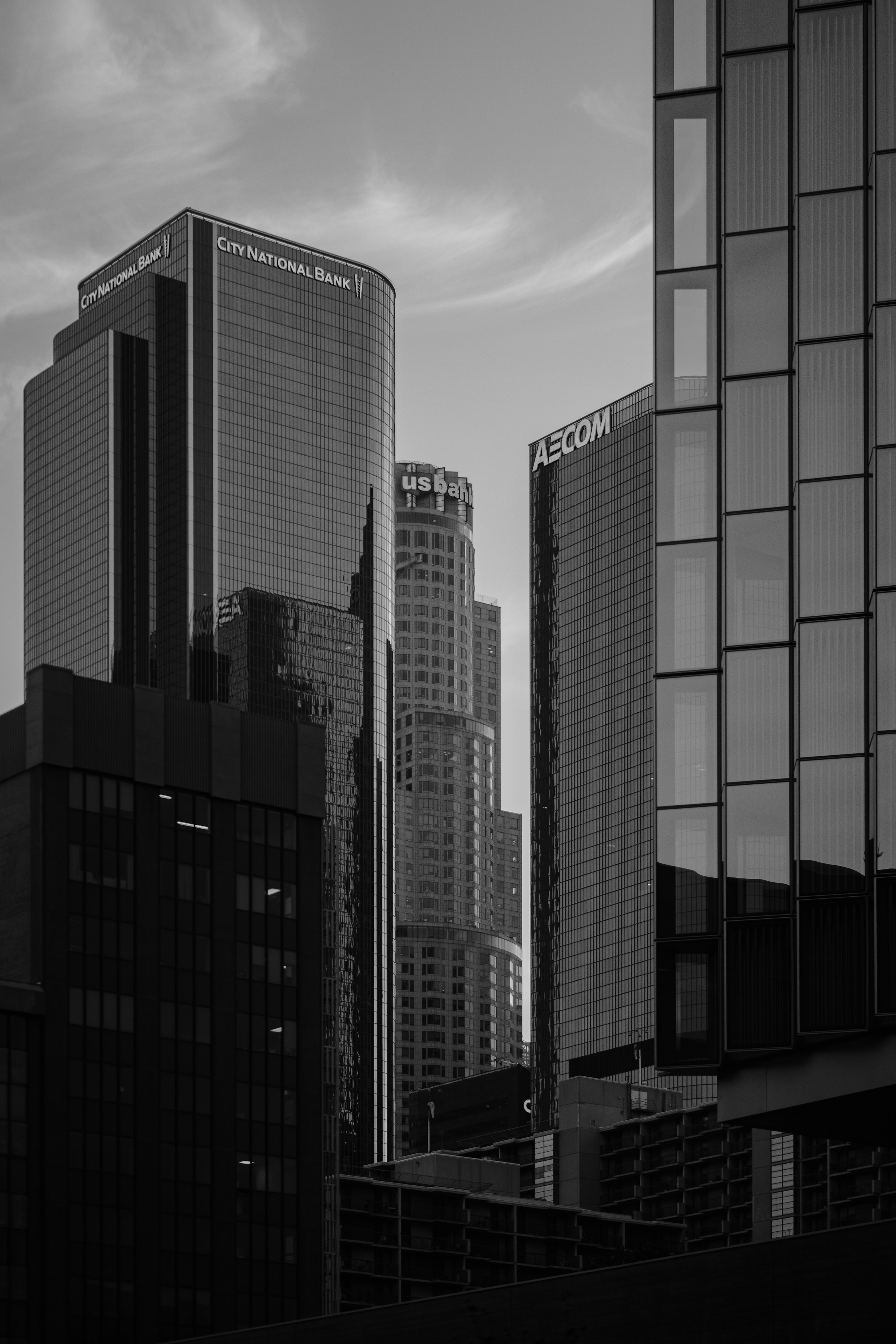 Downtown Los Angeles towers viewed from below